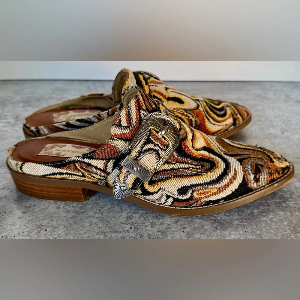 Band Of Gypsies Greta Mules Tapestry Slip-On Buckle brown Size 7 - Picture 3 of 10